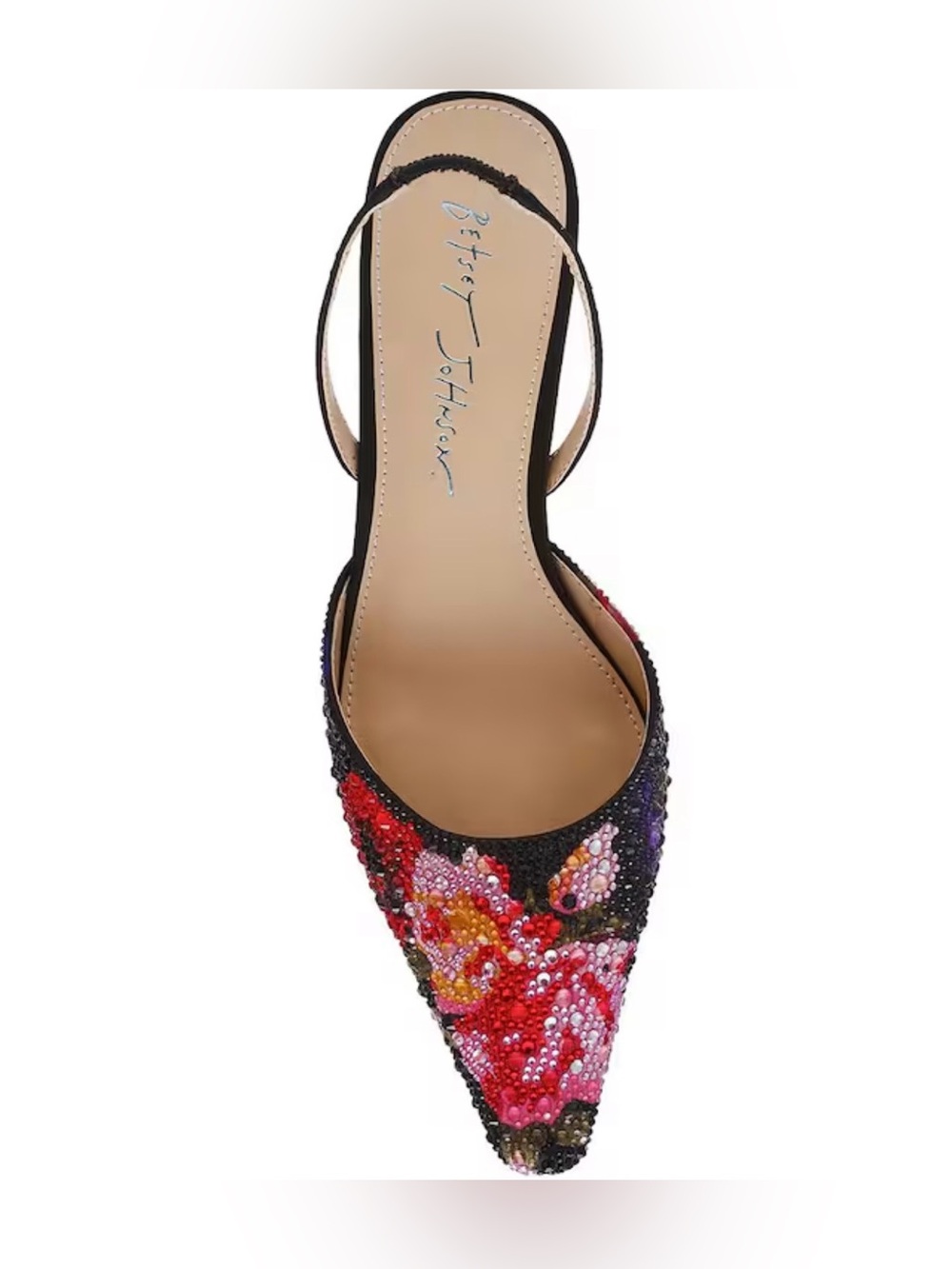 Betsey Johnson “Oppal” Black Floral Sling Back Kitten Heels - Size 9 - NWT - Picture 2 of 8